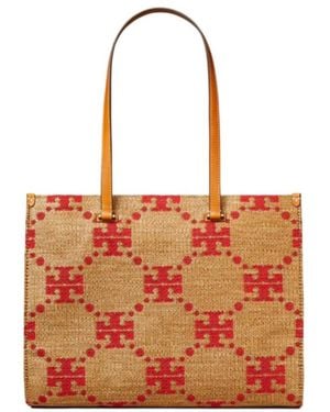 Tory Burch T Monogram Wovened Tote Bag - Orange