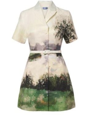 Leo Brigitte Printed Linen-Blend Shirt Dress - Green