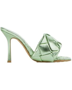 Bottega Veneta Intreccio Metallised Mules - Green