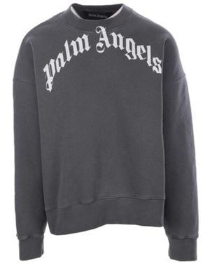 Palm Angels Logo Printed Crewneck Sweatshirt - Grey
