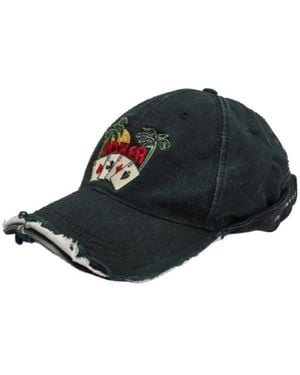 Martine Rose Palm-Tree Embroidered Frayed Brim Cap - Black