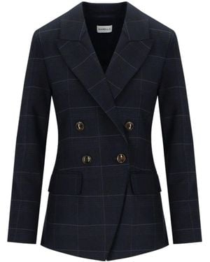 Marella Checked Double Breasted Blazer - Blue