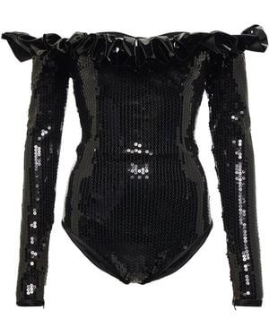 Alessandra Rich Sequined Bodysuit - Black