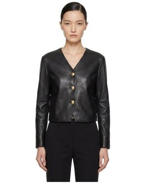 Marissa Chiara V-Neck Leather Jacket - Black