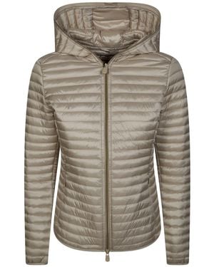 Save The Duck Zip-Up Hooded Quilted Jacket - Gray
