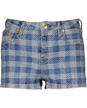 Ami Paris Ami Check Patterned Denim Shorts - Blue