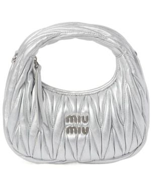 Miu Miu Miu Wander Matelassé Nappa Leather Hobo Mini-Bag - Grey
