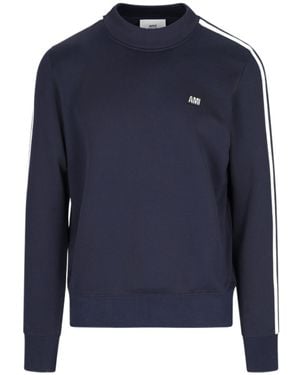 Ami Paris Ami Logo Embroidered Side-Striped Sweatshirt - Blue