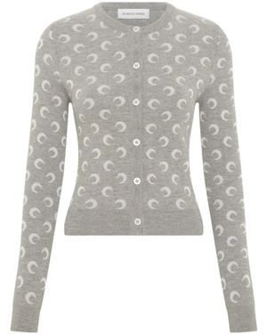 Marine Serre Moon Jacquard Knit Fitted Cardigan - Grey