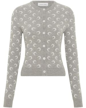 Marine Serre Moon Jacquard Knit Fitted Cardigan - Grey