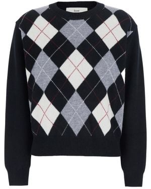 DUNST Argyle Crew Neck Knitted Sweater - Black