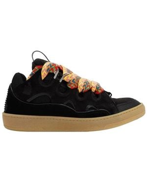 Lanvin Curb Round Toe Lace-Up Sneakers - Black