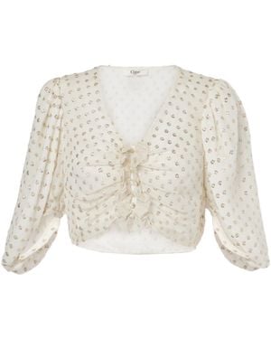 Chloé Jacquard Silk-Blend Muslin Crop Top - White
