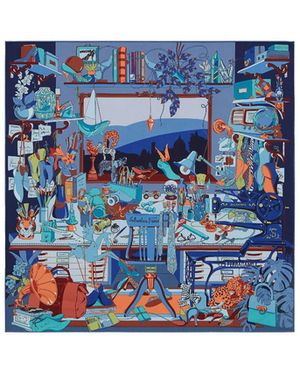 Ferragamo Studio Print Silk Foulard - Blue