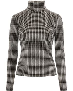 Patrizia Pepe Micro-Check High-Neck Top - Grey