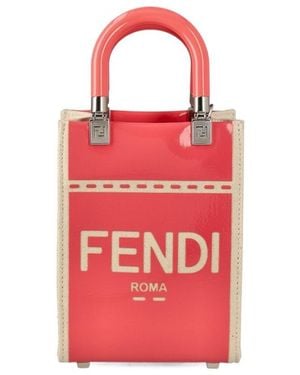 Fendi Logo Detailed Sunshine Small Shopper Bag - Red