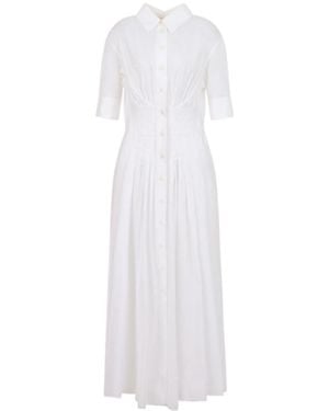 Marni Poplin Shirt Dress With Gathering - White