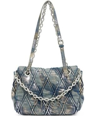 DIESEL Charm D Quilted Metallic-Foil Shoulder Bag - Blue