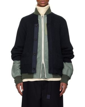 Sacai Layered Effect Zip-Up Knitted Jacket - Black