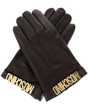 Moschino Logo-Letter Leather Gloves - Black