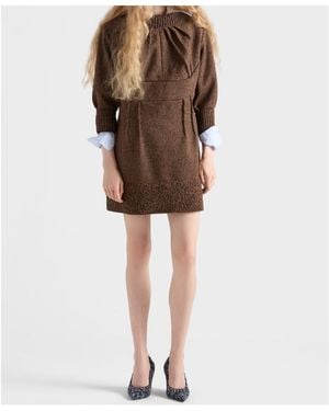 Prada Mouliné Wool Mini Dress - Brown