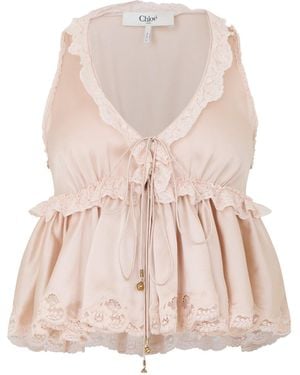 Chloé Silk Short Sleeve Blouse - Natural