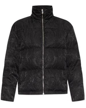 Versace Baroque-Printed Zipped Puffer Jacket - Black