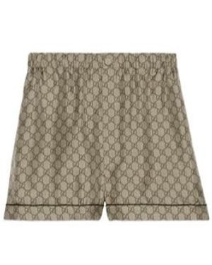 Gucci Gg Supreme Print Silk Shorts - Brown