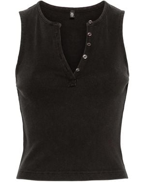R13 Henley Cotton Tank Top - Black