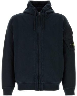 Stone Island Logo Patch Zip-Up Hoodie - Blue