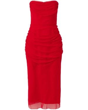 Carolina Herrera Strapless Draped Silk-Chiffon Midi Dress - Red