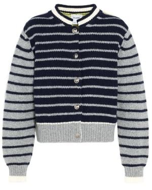 Barrie Striped Chunky-Knit Cardigan - Blue