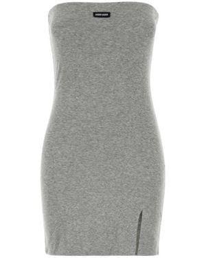 Miu Miu Logo-Patch Strapless Mini Dress - Gray
