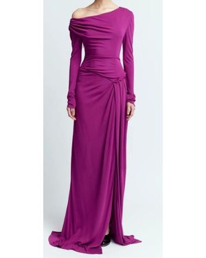 16Arlington One-Shoulder Pleated Drape Dress - Purple