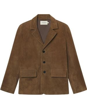 FRAME Button-Front Leather Jacket - Brown