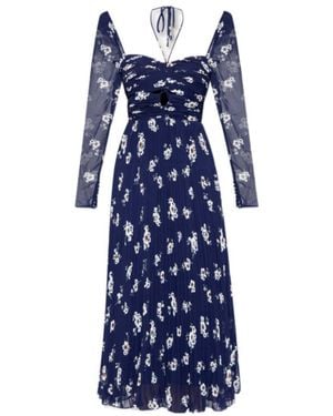 Self-Portrait Pansy Printed Cut-Out Midi Dress - Blue