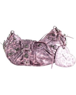 Balenciaga Medium-Sized Leopard Print Metal Crossbody Bag - Purple