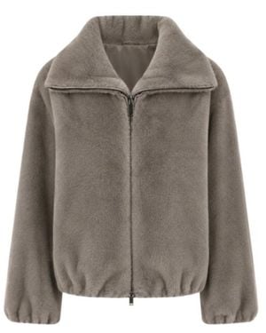 P.A.R.O.S.H. Faux-Fur Elasticated-Hem Jacket - Grey