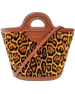Marni Tropicalia Leopard Printed Open Top Bucket Bag - Brown