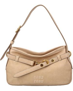 Miu Miu Letter Detail Shoulder Bag - Natural