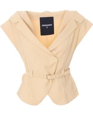 Patrizia Pepe Belted Sleeveless Blazer - White