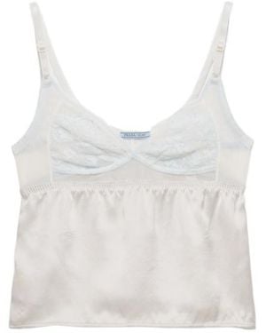 Prada Vintage-Look Satin And Lace Top - White