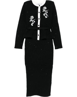 Self-Portrait Ribbed Midi Dress - Black