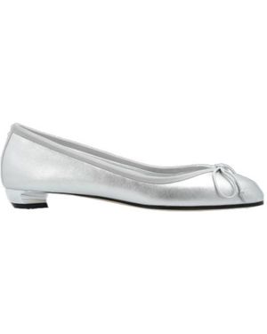 McQueen Bow-Detailed Metallic Flat Shoes - White