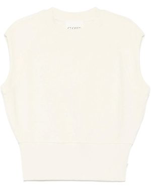 Closed Ribbed-Trim Vest - White