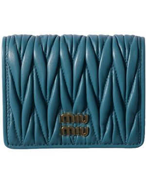 Miu Miu Logo-Lettering Matelassé Bi-Fold Wallet - Blue