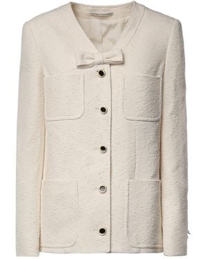 Alessandra Rich Bow Detail Bouclé Blazer - Natural