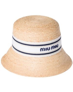 Miu Miu Logo-Embroidered Woven Bucket Hat - White