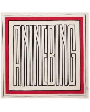 Anine Bing Letter-Print Silk Scarf - White