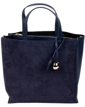Furla Structured Suede Tote Bag - Blue